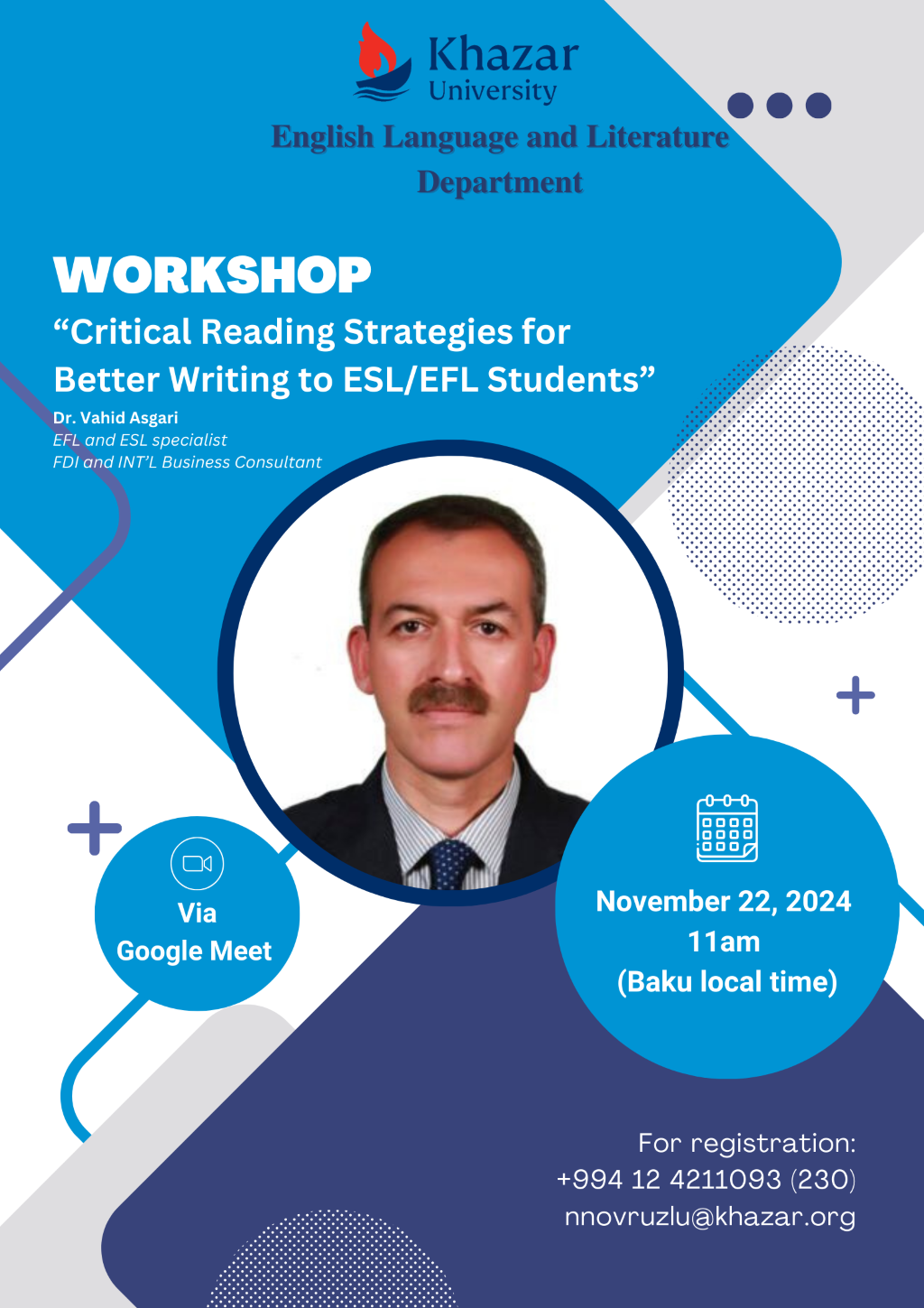 Workshop on “Critical Reading Strategies For Better Writing to ESL/EFL Students”